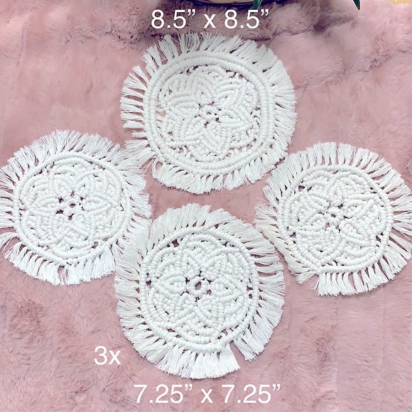 🆕🌸»-Handmade-»bÖhÖ-» [Set 4] Macrame Woven Flower Design Trivets | XL Coasters - Picture 3 of 17